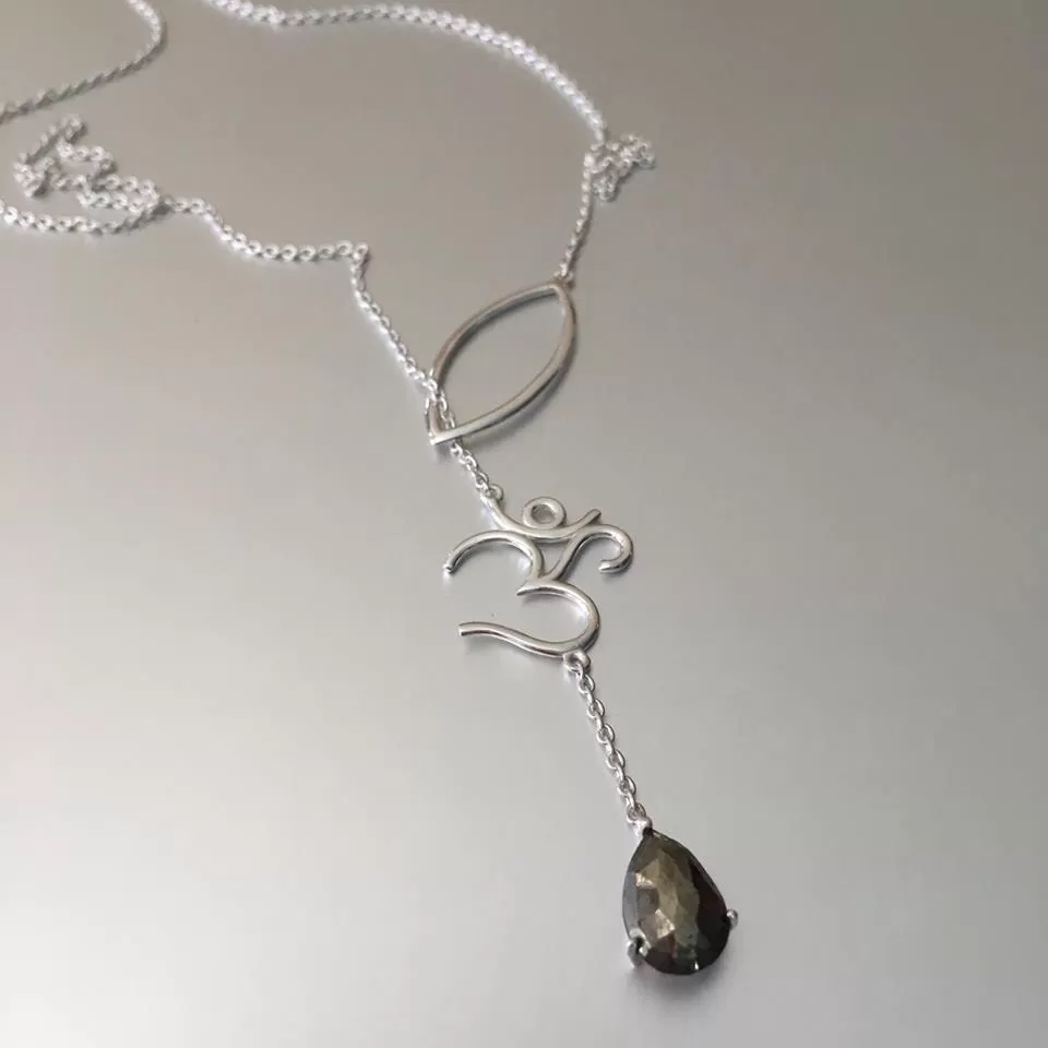 OM Lariat Necklace With Smoky Quartz