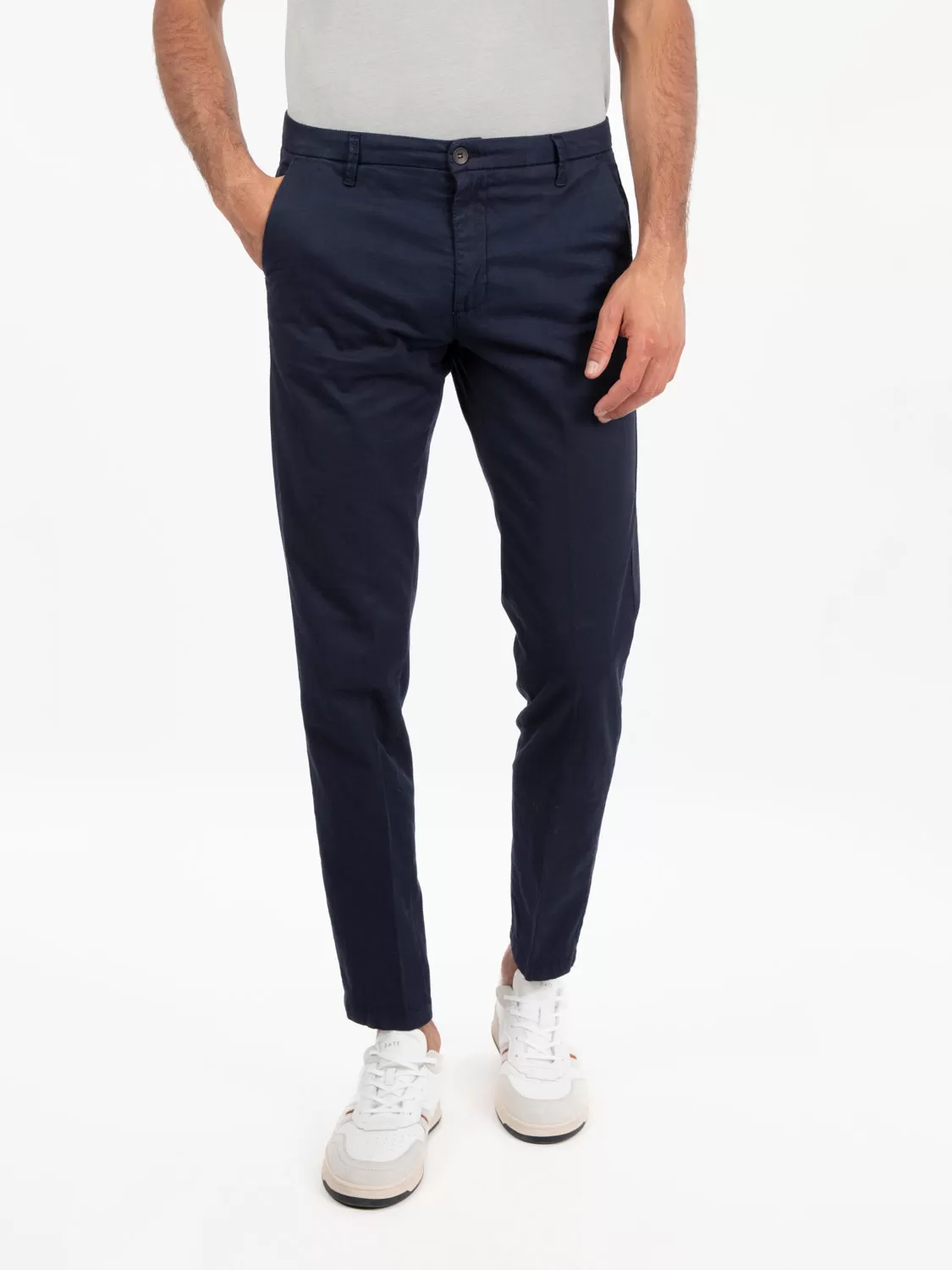 Pantaloni chino misto lino blue