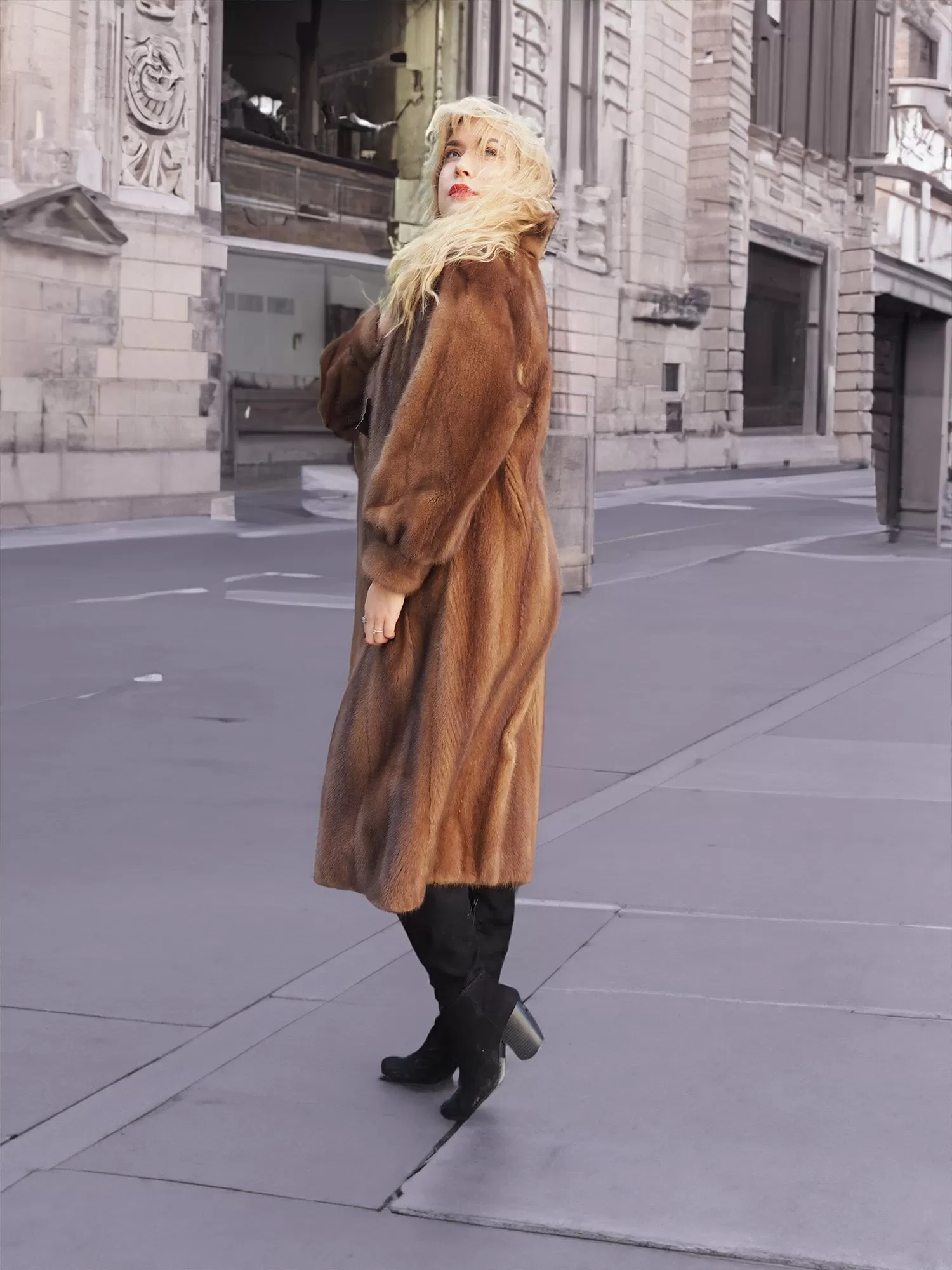 Pastel Autumn Haze Brown Mink Fur Coat Coats L