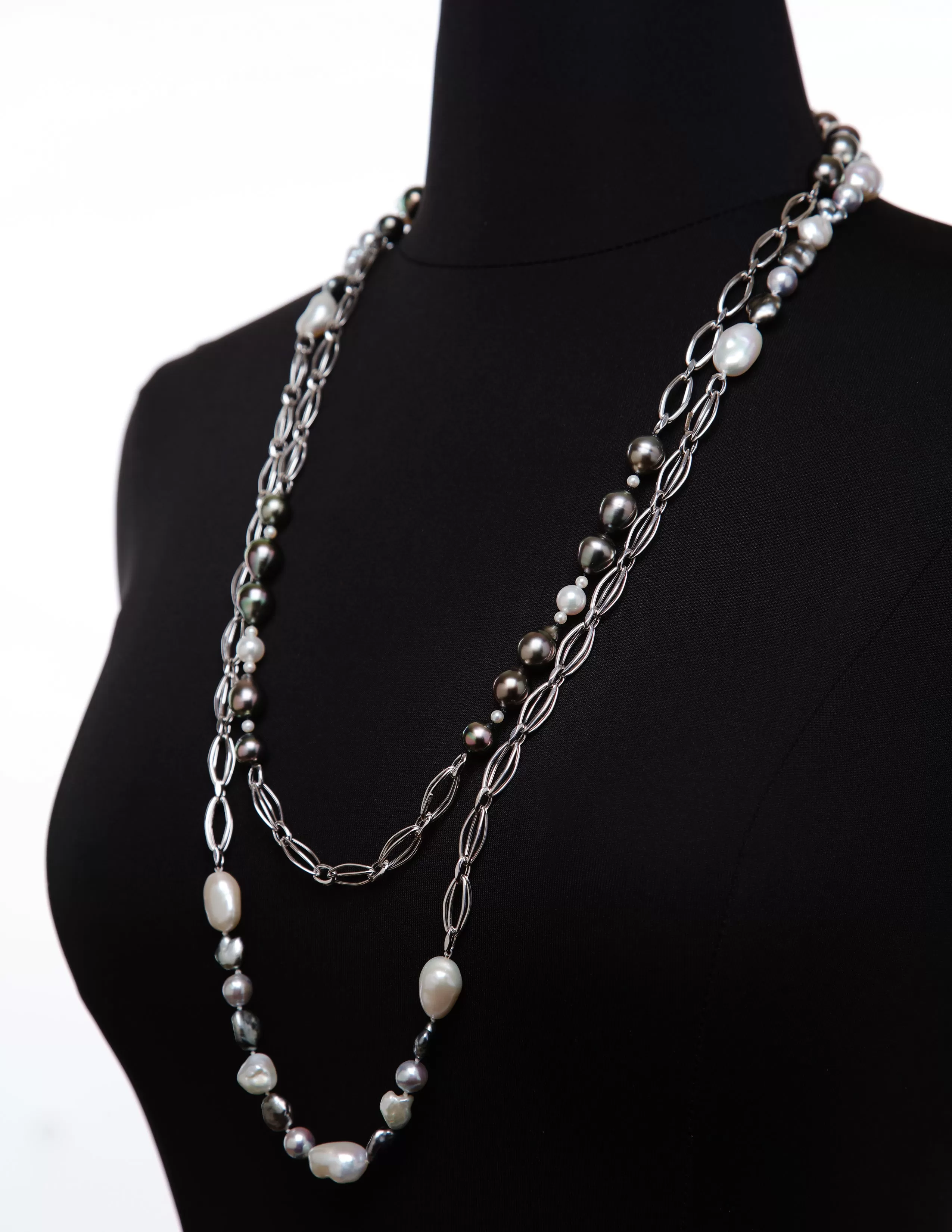 Pearl Sections Alternate With Sections of Italian White Gold Chain