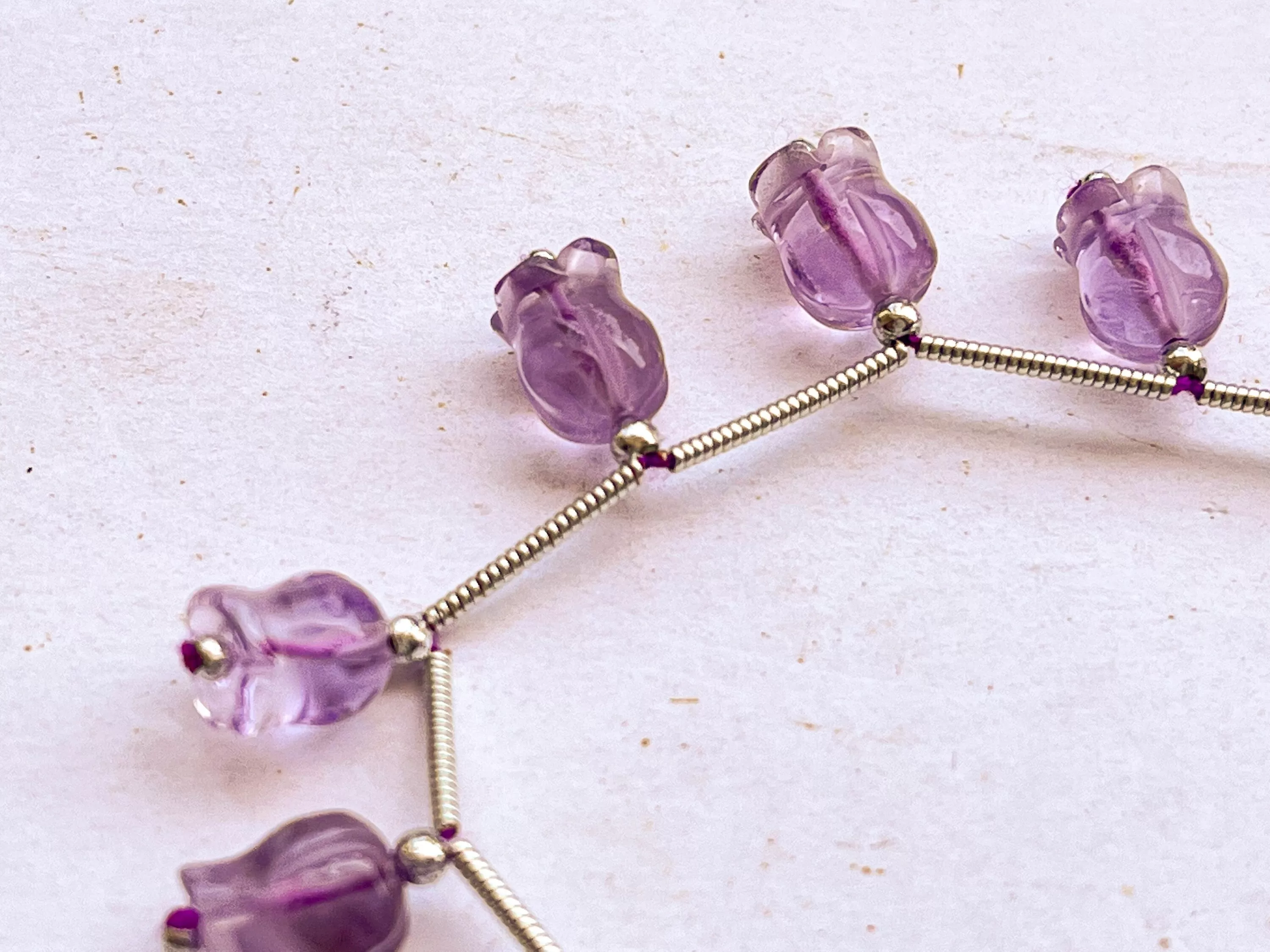 Pink Amethyst flower carving Lily of the valley shape beads