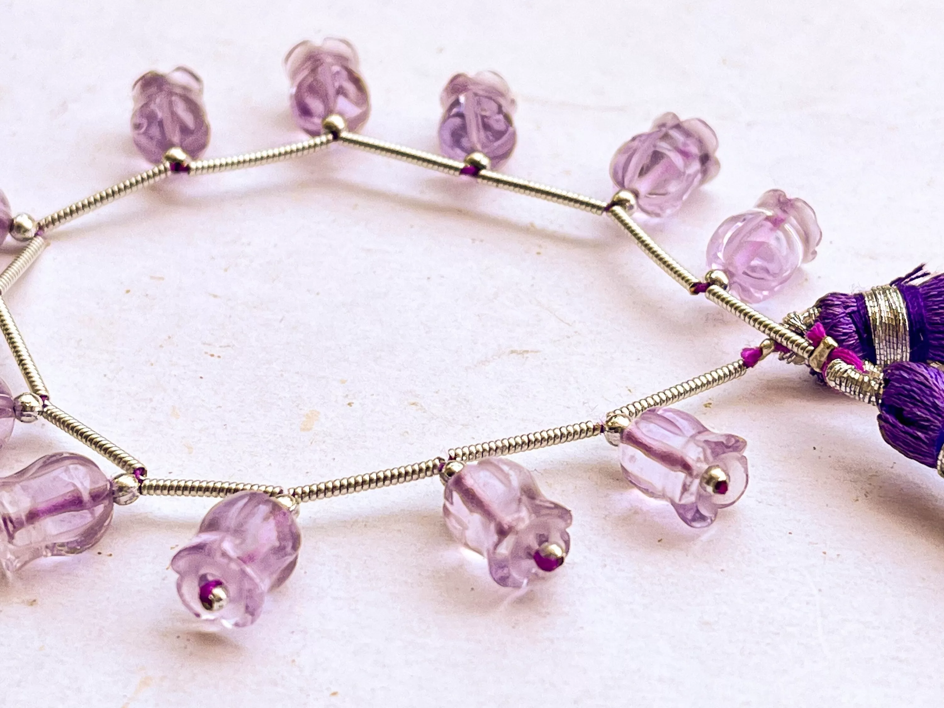 Pink Amethyst flower carving Lily of the valley shape beads