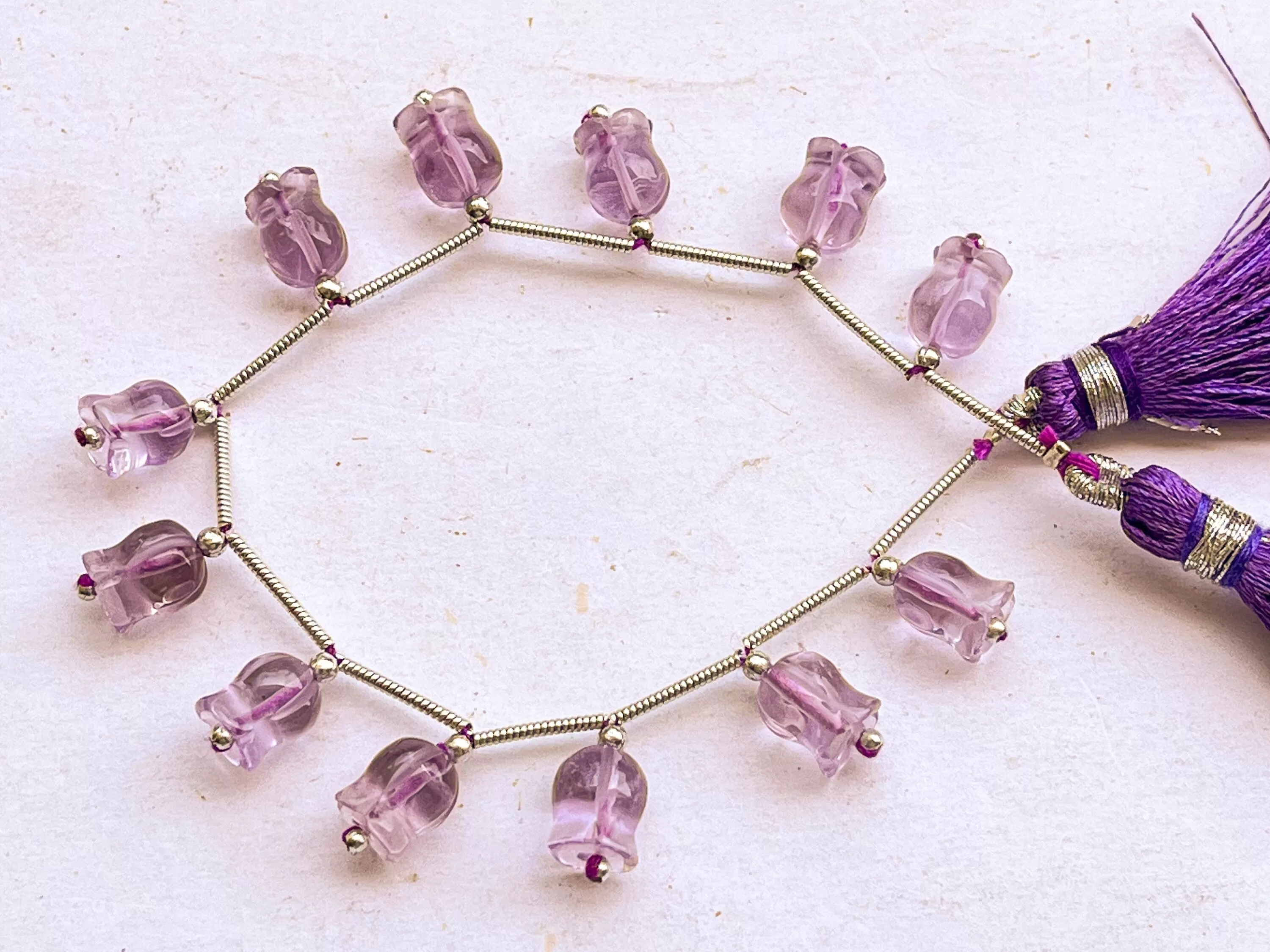 Pink Amethyst flower carving Lily of the valley shape beads