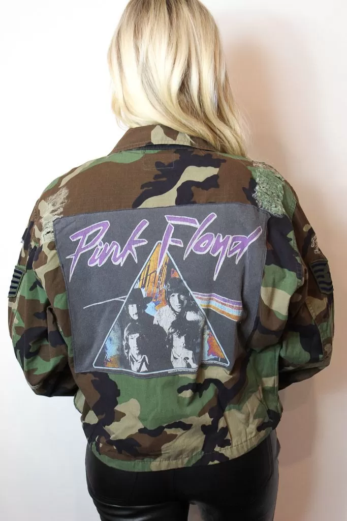 Pink Floyd Distressed Cropped Camo Jacket