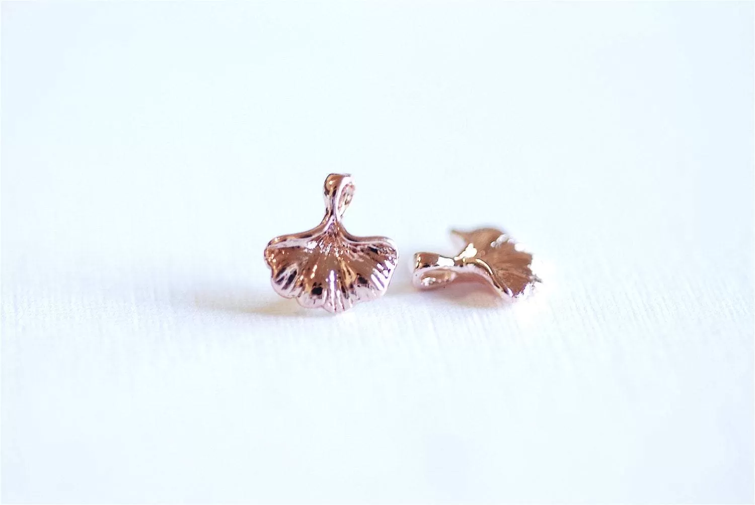 Pink Rose Gold Vermeil Ginkgo Leaf Charm Pendant- 18k gold over Sterling Silver Small Gingko Leaves Charm, Fan Leaf Petal Charm, 296