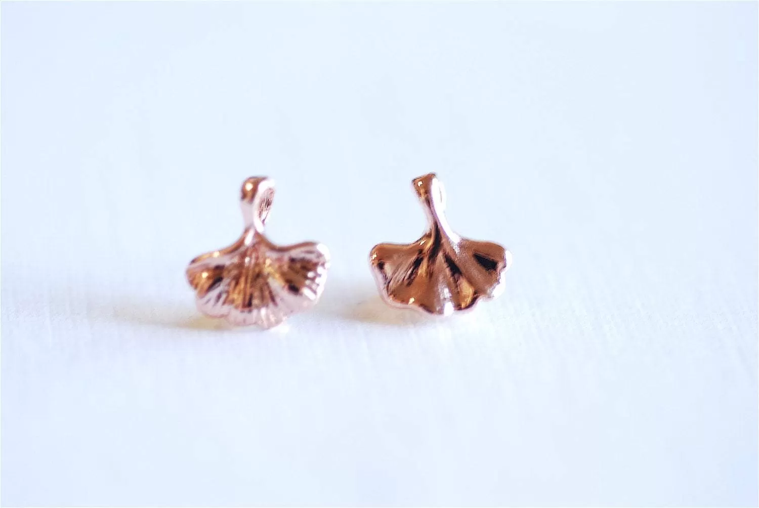 Pink Rose Gold Vermeil Ginkgo Leaf Charm Pendant- 18k gold over Sterling Silver Small Gingko Leaves Charm, Fan Leaf Petal Charm, 296