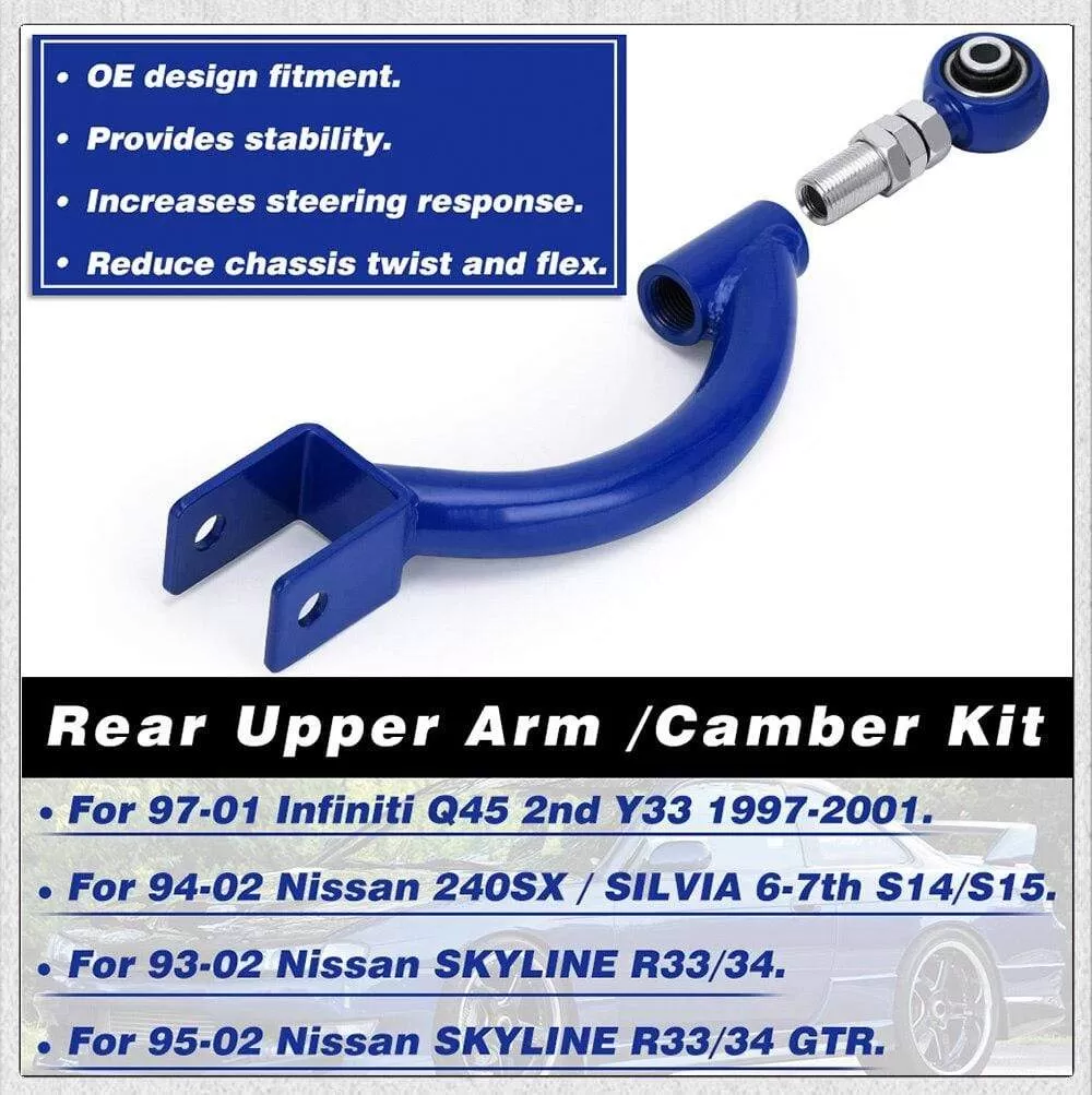 PQY - TRACTION ROD BLUE FOR 95-98 240SX S14 S15 R33 REAR ADJUSTABLE CAMBER CONTROL ARM KIT SUSPENSION PQY9817