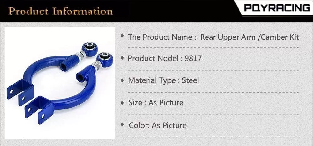 PQY - TRACTION ROD BLUE FOR 95-98 240SX S14 S15 R33 REAR ADJUSTABLE CAMBER CONTROL ARM KIT SUSPENSION PQY9817