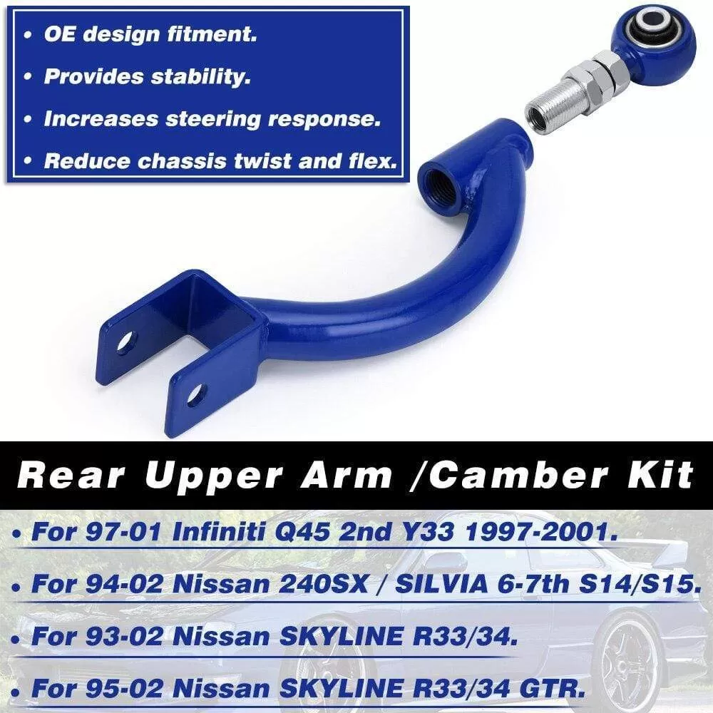 PQY - TRACTION ROD BLUE FOR 95-98 240SX S14 S15 R33 REAR ADJUSTABLE CAMBER CONTROL ARM KIT SUSPENSION PQY9817