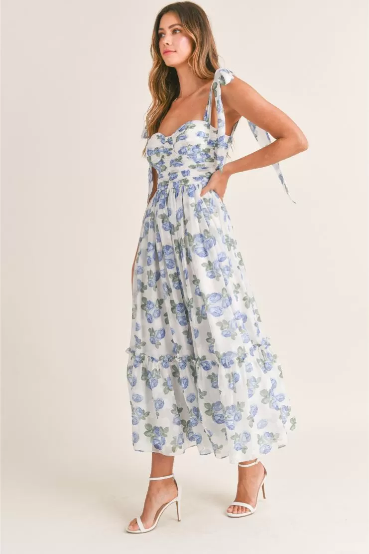 Pre-Order Only! (May '24) - Abigail Blue Florals Midi Dress