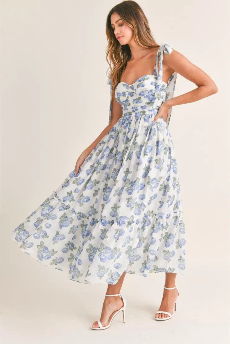 Pre-Order Only! (May '24) - Abigail Blue Florals Midi Dress