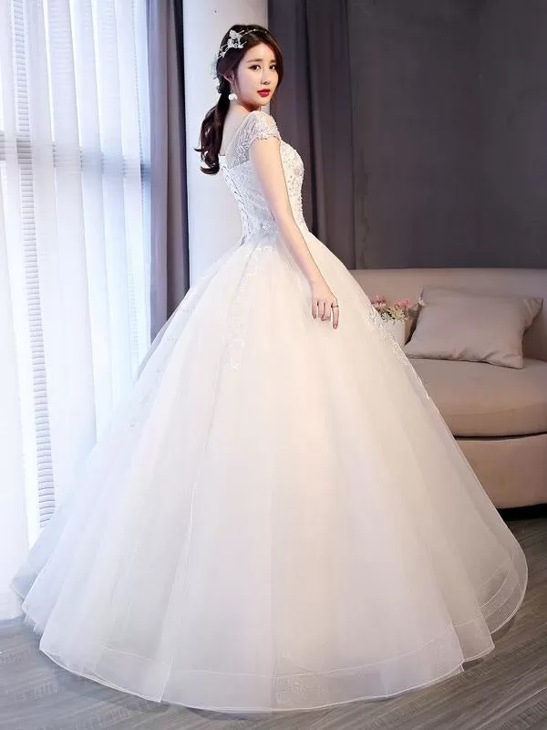 Princess Wedding Dresses Lace Beaded Ball Gowns Sleeveless Floor Length Bridal Dress