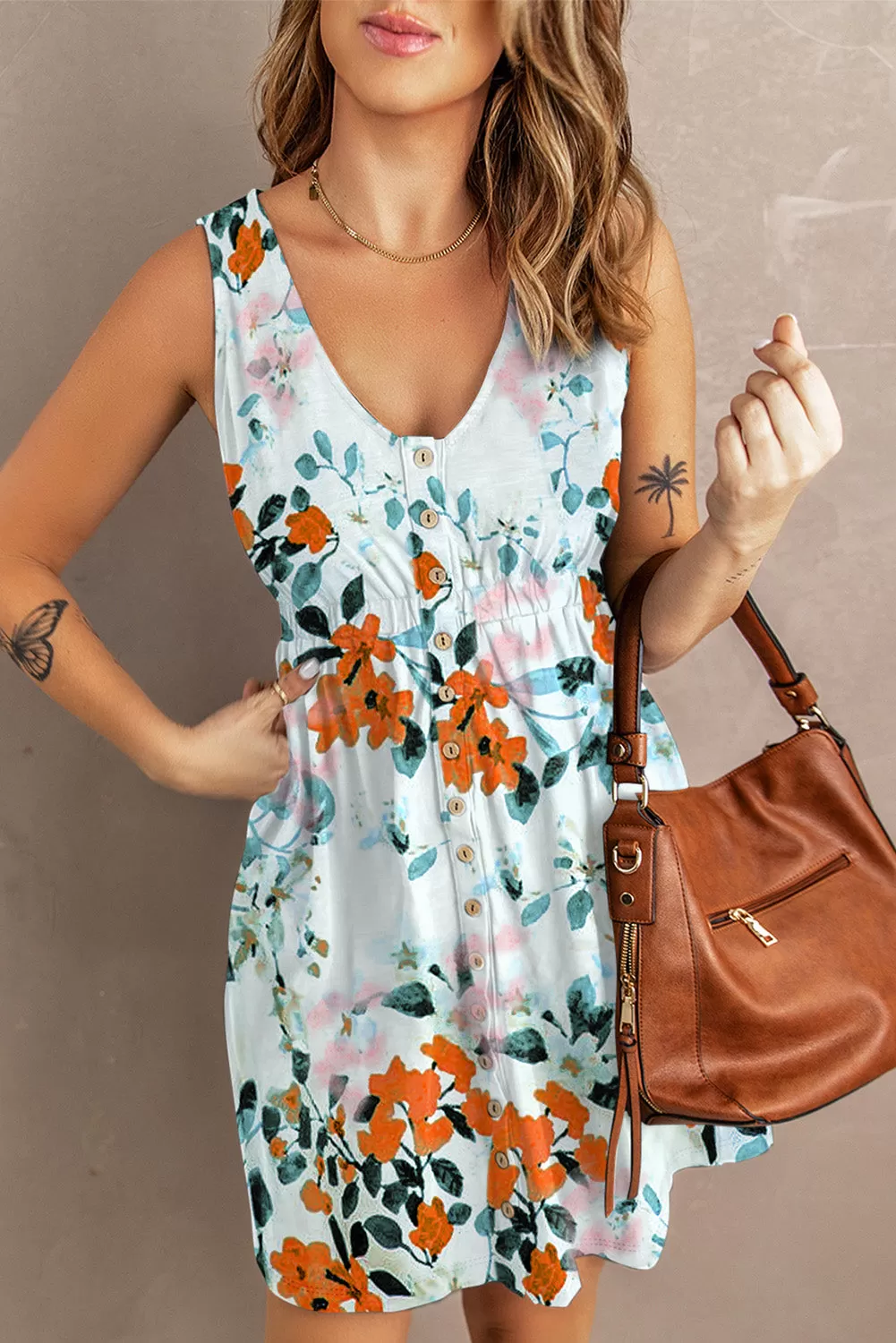 Printed Button Down Sleeveless Magic Dress