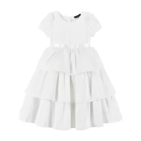 Puff Sleeve Satin Tiered Dress | White