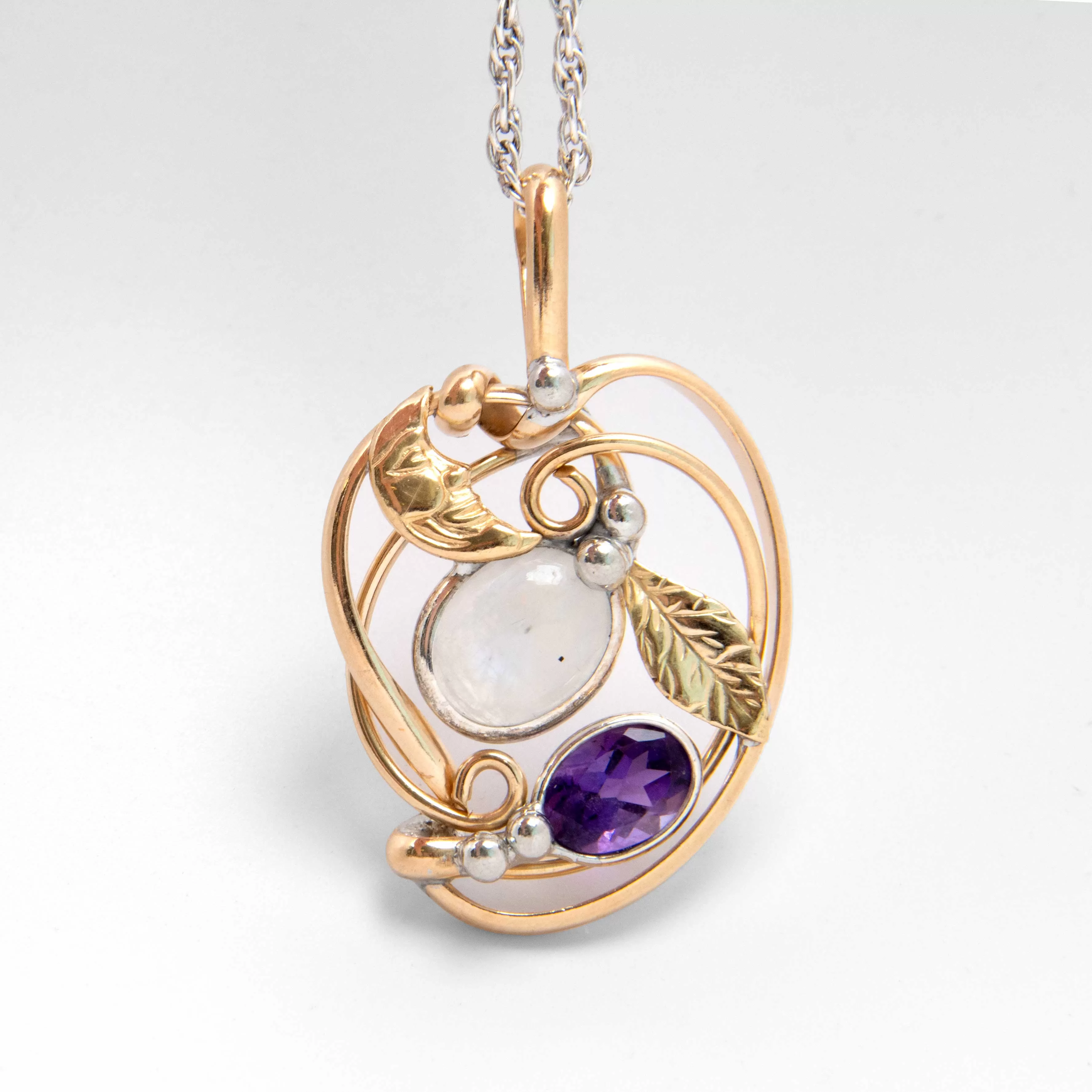 Rainbow Moonstone & Amethyst - Pendant