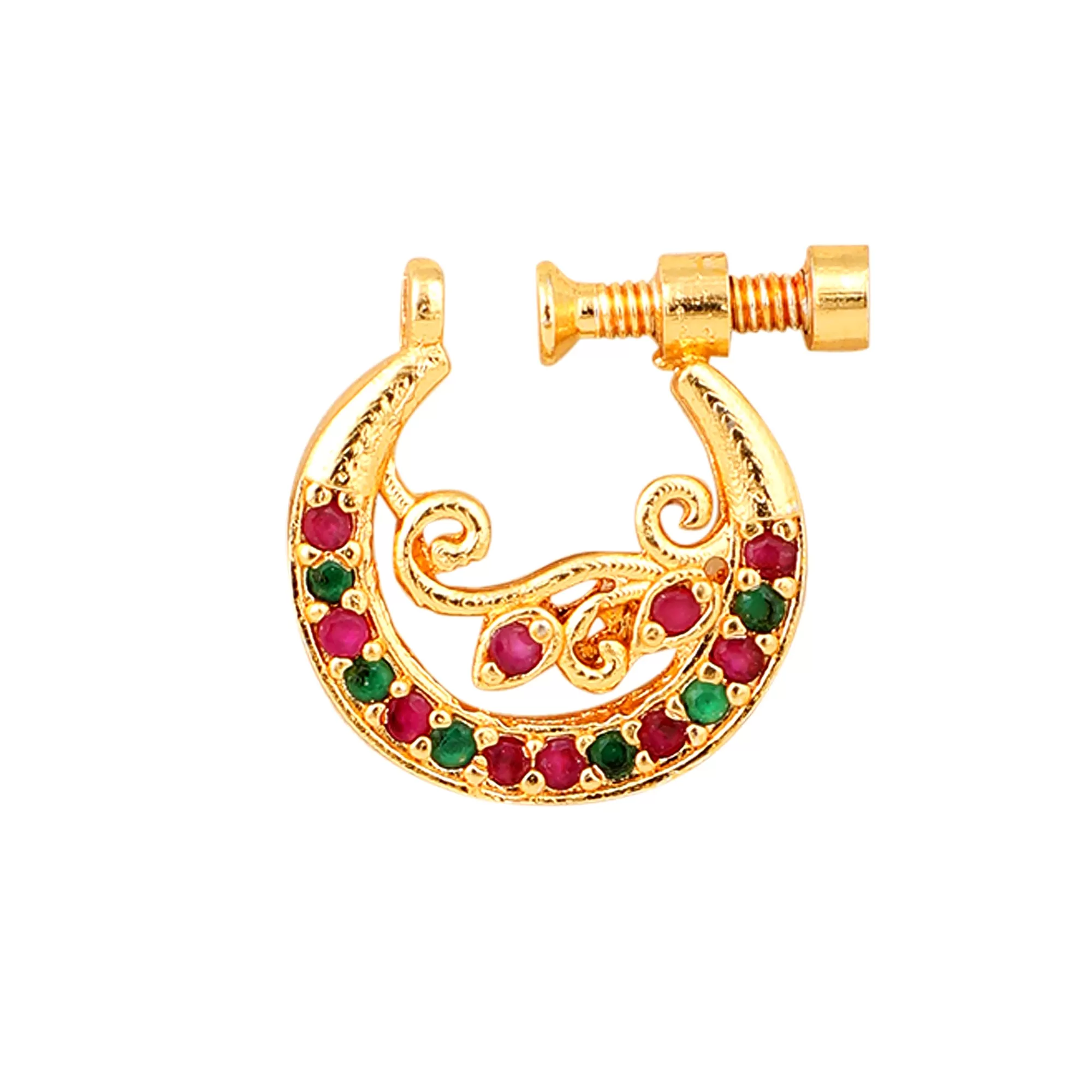 Red-Green Gold Nose Pin