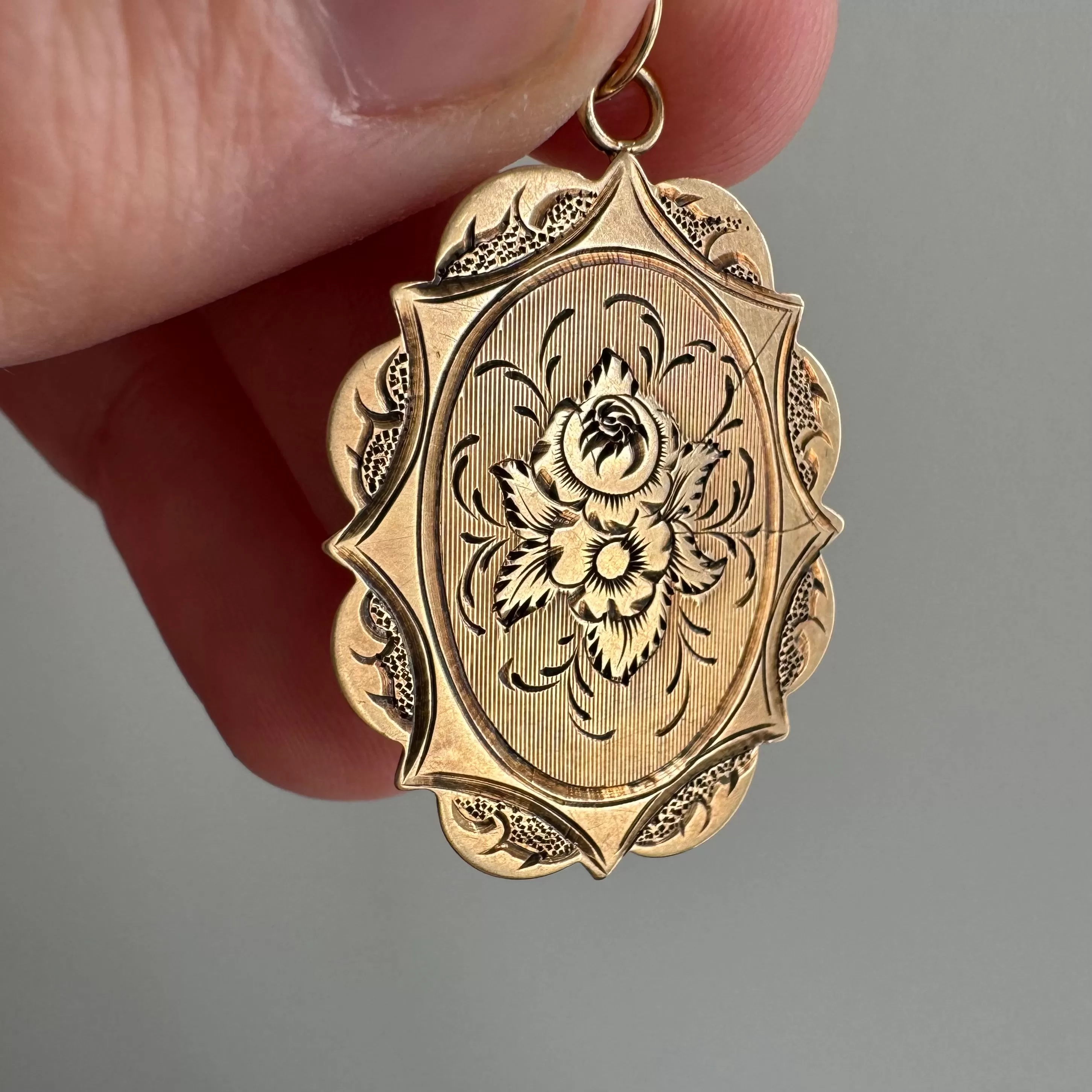 reimagined V I N T A G E // framed florals / low karat victorian gold engraved florals / a conversion pendant