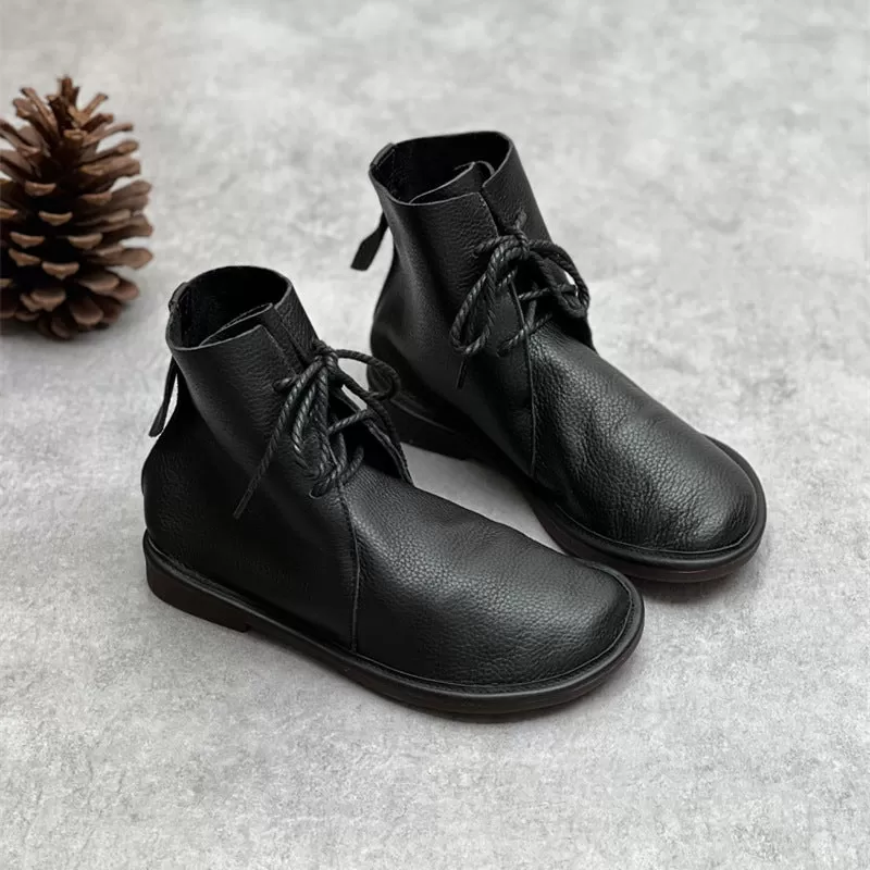 Retro Casual Leather Soft Autumn Flat Boots