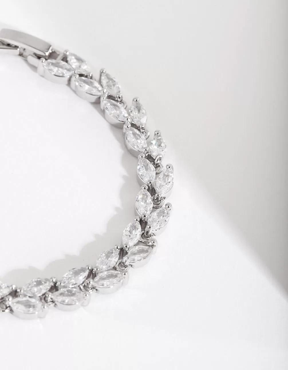 Rhodium Diamond Simulant Petal Row Tennis Bracelet