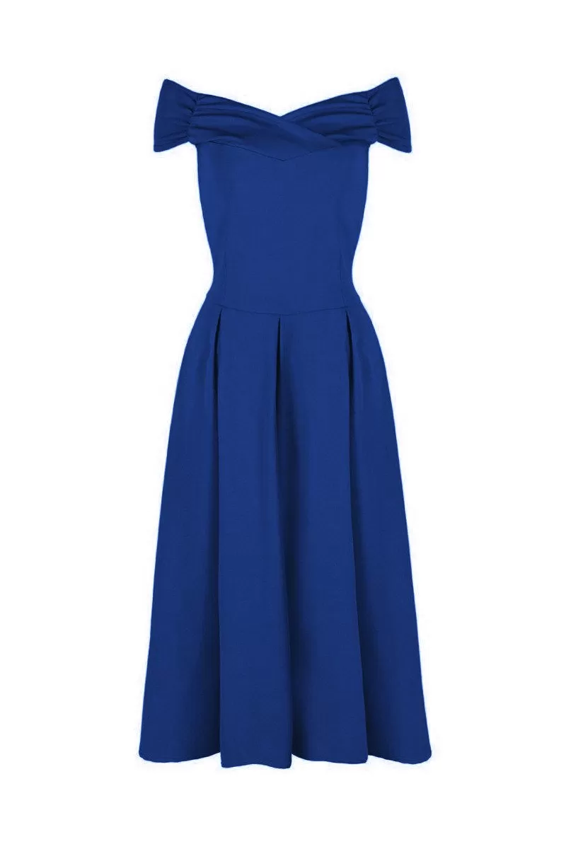 Royal Blue Crossover Vintage Bardot 50s Swing Dress