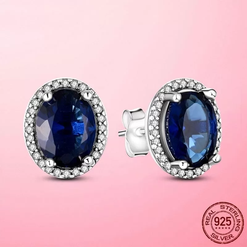 Royale Style CZ Sapphire Stud Earrings - 925 Sterling Silver