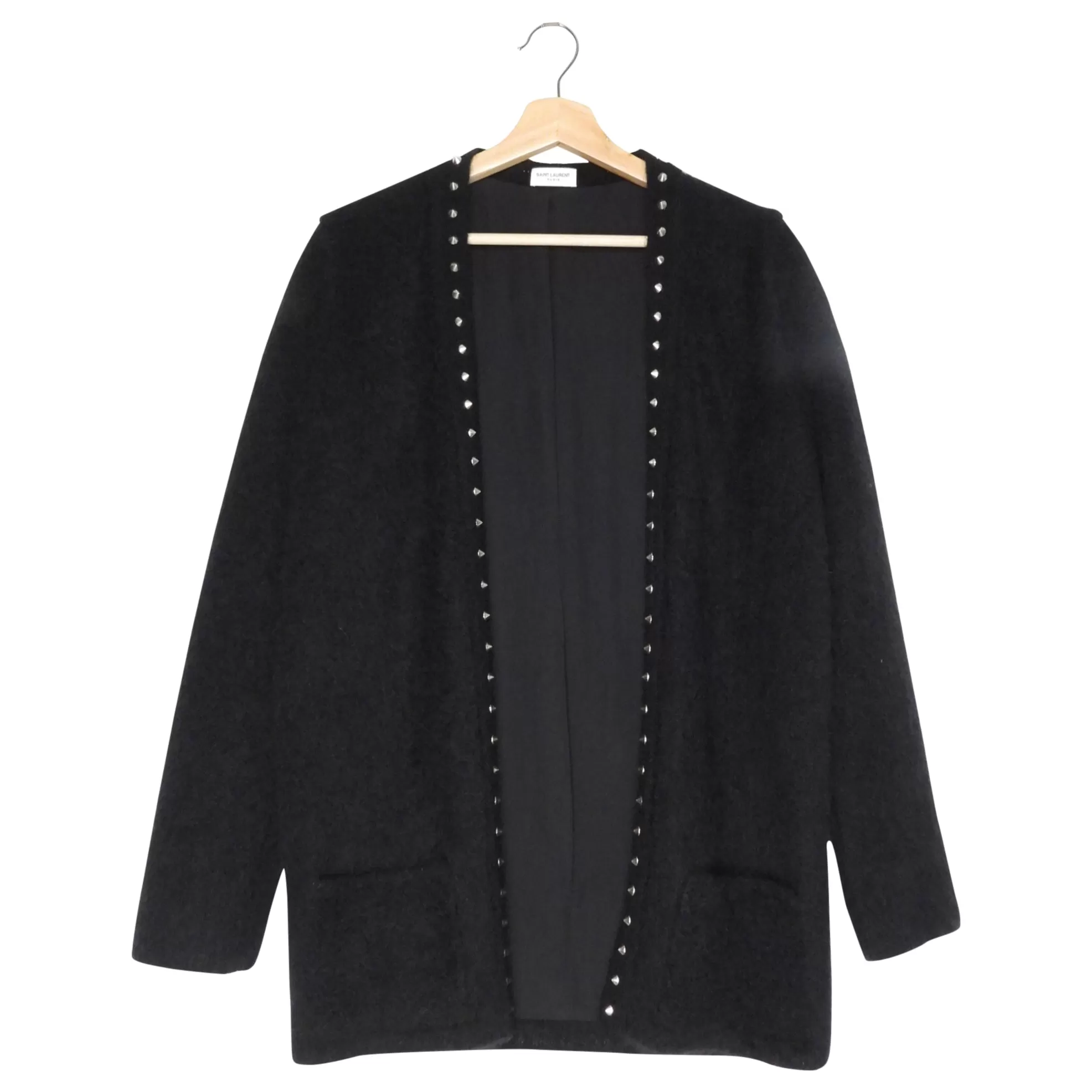 Saint Laurent S16 Black Mohair Knit SIlver Studded Cardigan - XS