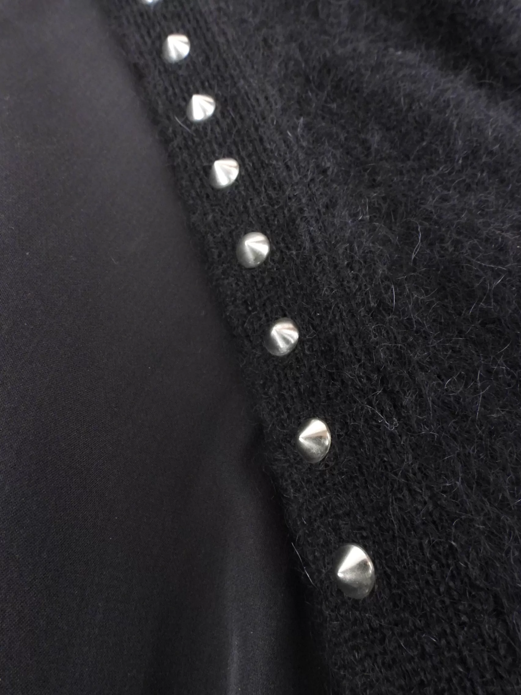 Saint Laurent S16 Black Mohair Knit SIlver Studded Cardigan - XS