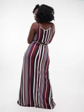 Salok Salama Maxi Dress - Maroon / Black / White Stripes