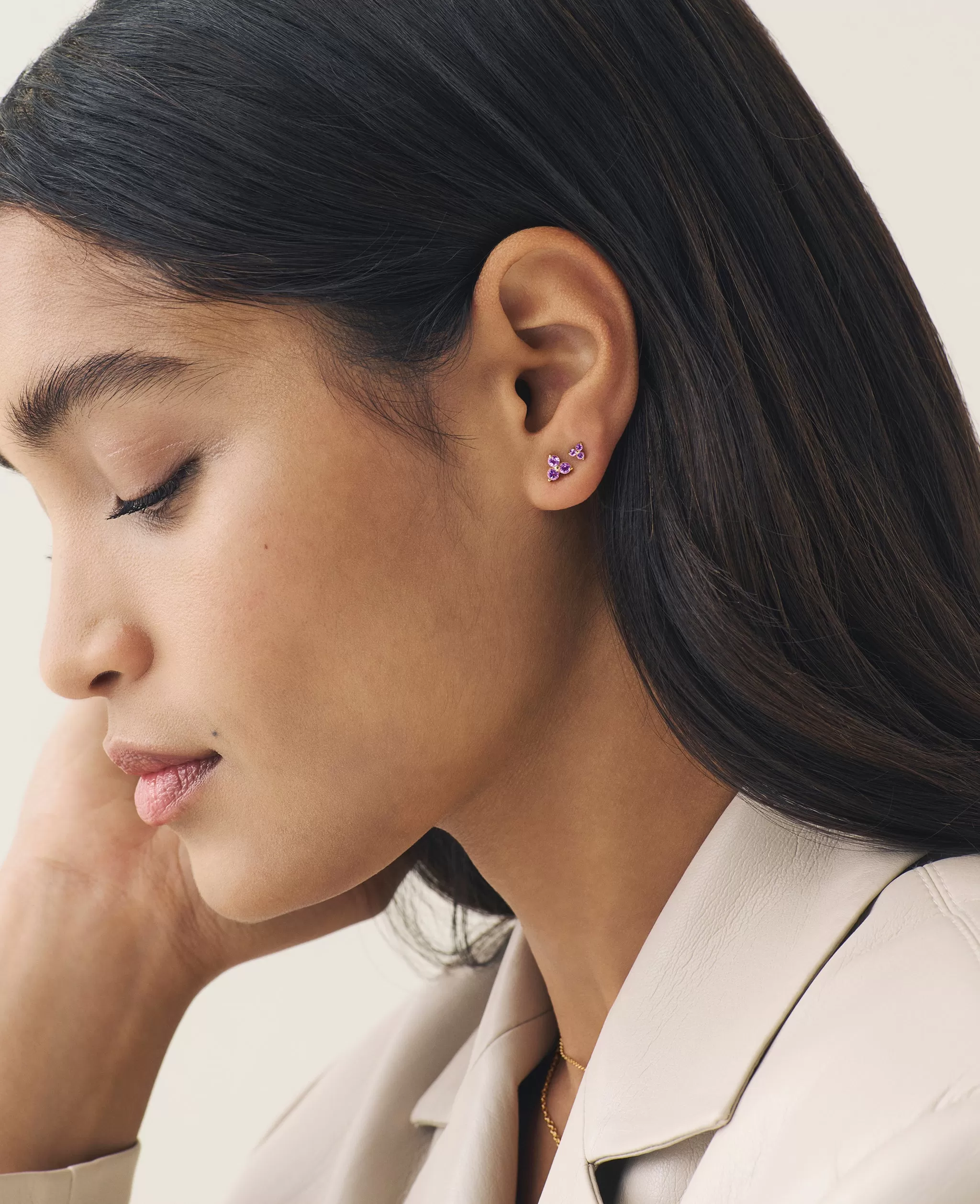 *SAMPLE SALE* 9K Solid Gold Amethyst Mini Fleur Studs