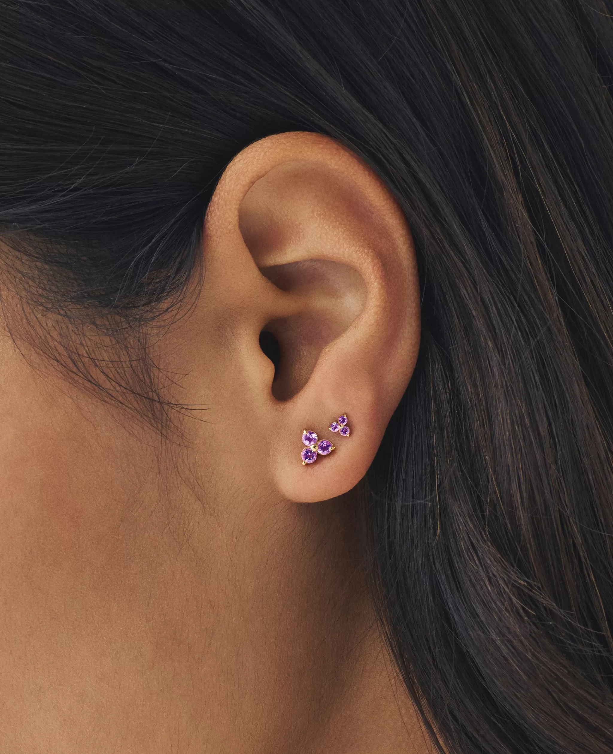 *SAMPLE SALE* 9K Solid Gold Amethyst Mini Fleur Studs