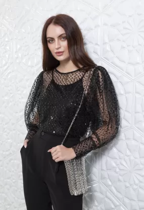 Sequin Flounce Sleeve Blouse