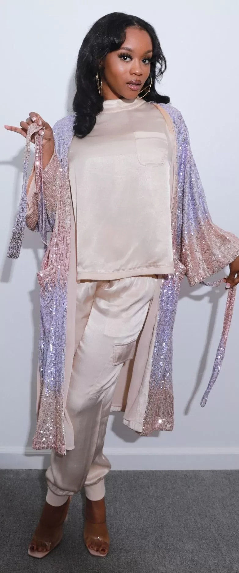 Sequin Ombre Belted Duster