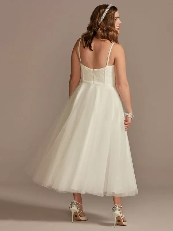 Short Wedding Dress White Sleeveless Tea-Length Sweetheart Neck Sleeveless A-Line Natural Waist Tulle Bridal Dresses