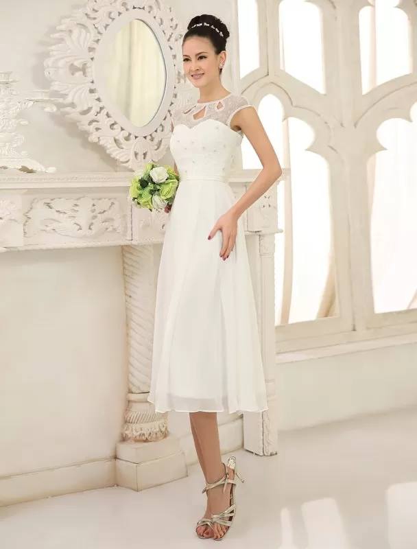 Simple Wedding Dresses Ivory Lace Chiffon Beach Wedding Dress With Beaded Exclusive