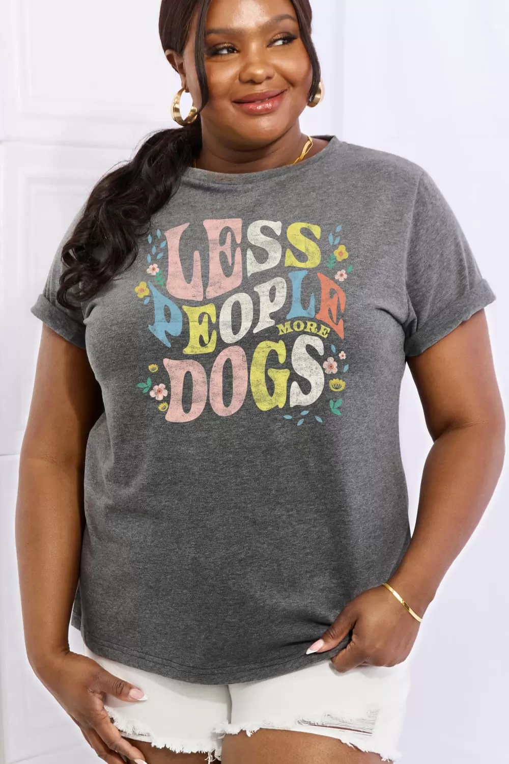 Simply Love Full Size LESS PEOPLE MORE DOGS Graphic Cotton T-Shirt