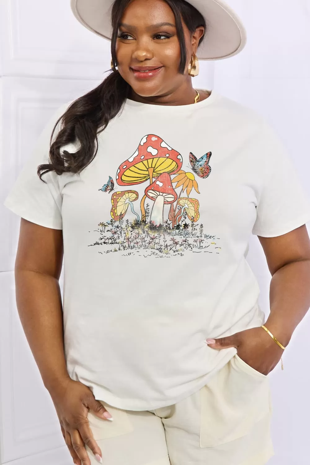 Simply Love Full Size Mushroom & Butterfly Graphic Cotton T-Shirt