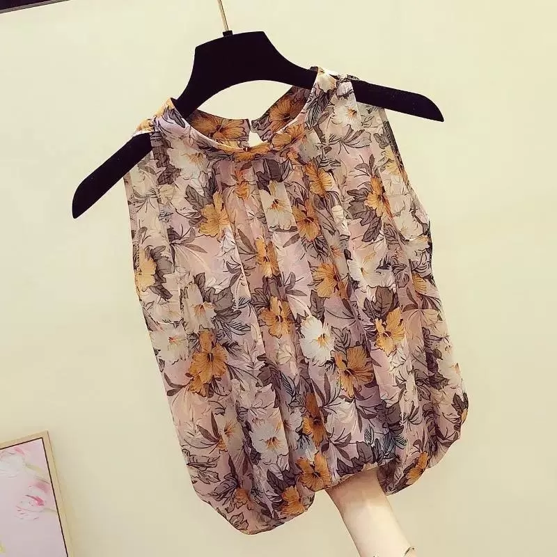 Sleeveless Chiffon Floral Top