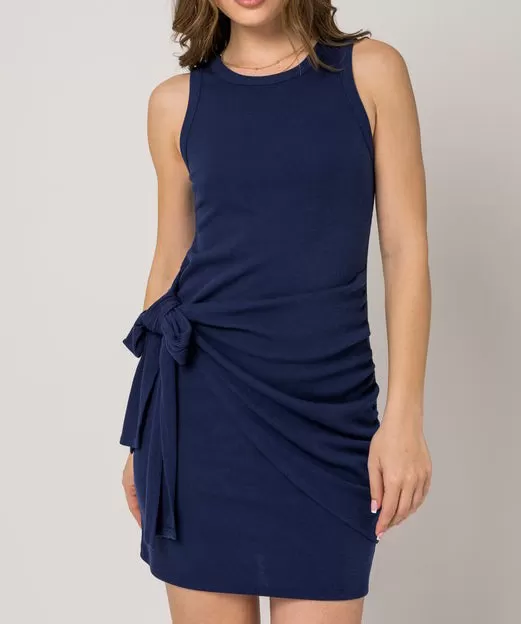 Sleeveless Wrap Dress with Self Tie - Navy