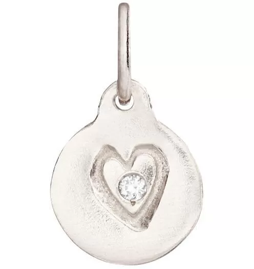 Small Heart Disk Charm With Diamond