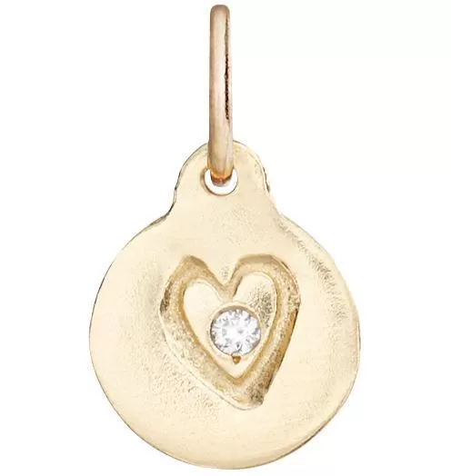 Small Heart Disk Charm With Diamond