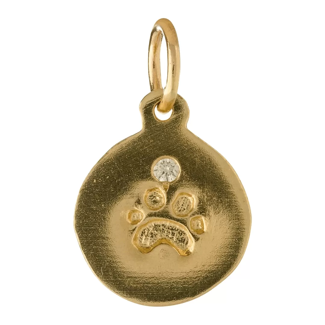 Small Paw Print Disk Charm With Diamond