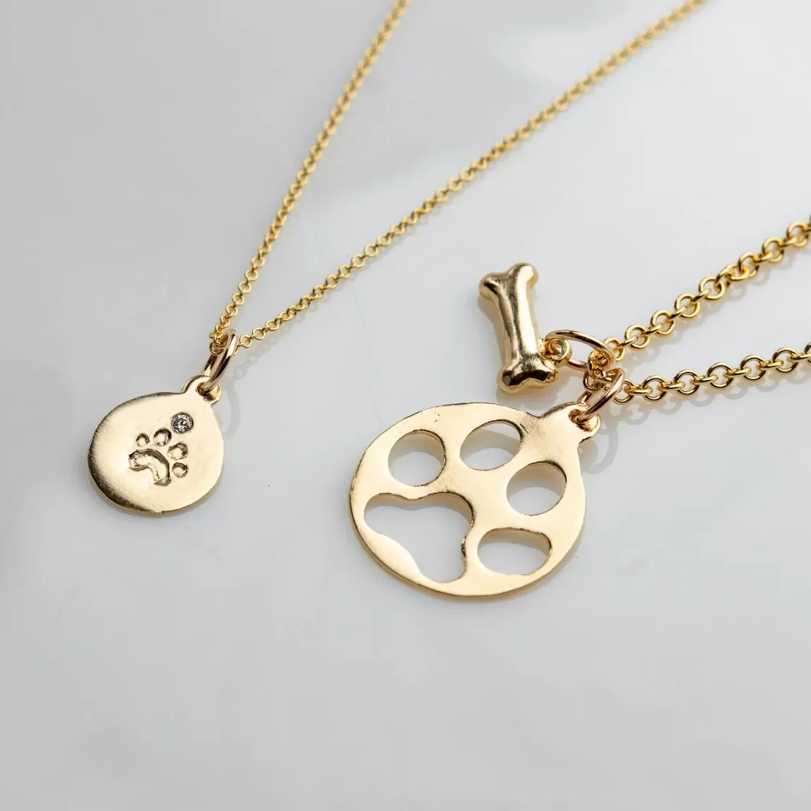 Small Paw Print Disk Charm With Diamond