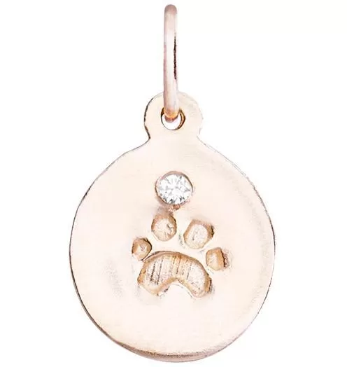 Small Paw Print Disk Charm With Diamond