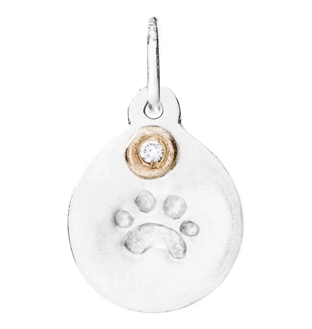 Small Paw Print Disk Charm With Diamond