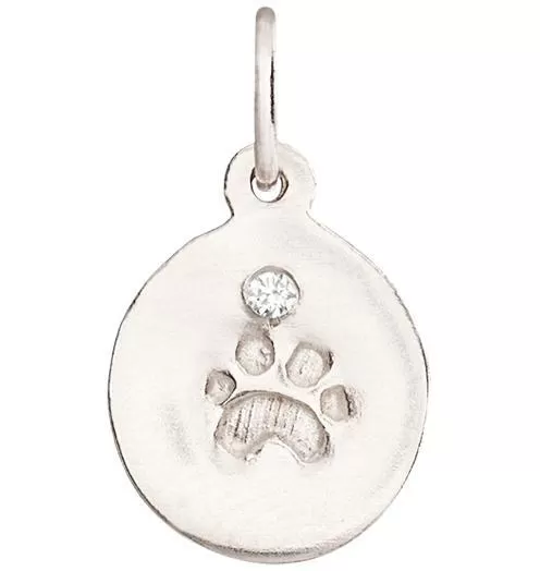 Small Paw Print Disk Charm With Diamond