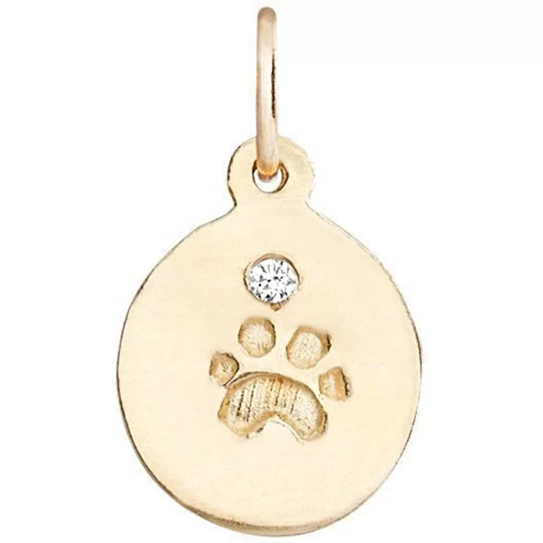 Small Paw Print Disk Charm With Diamond