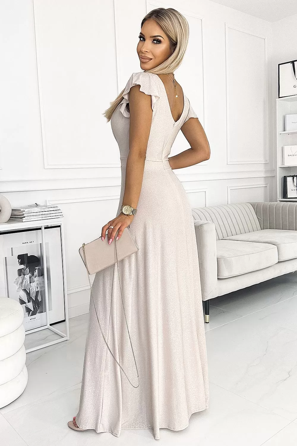 Soft Beige Evening Maxi Dress