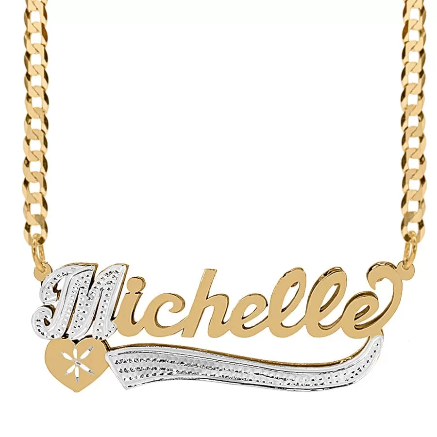 Solid Gold Personalized Double Plated Name Necklace W/ Tail and Heart