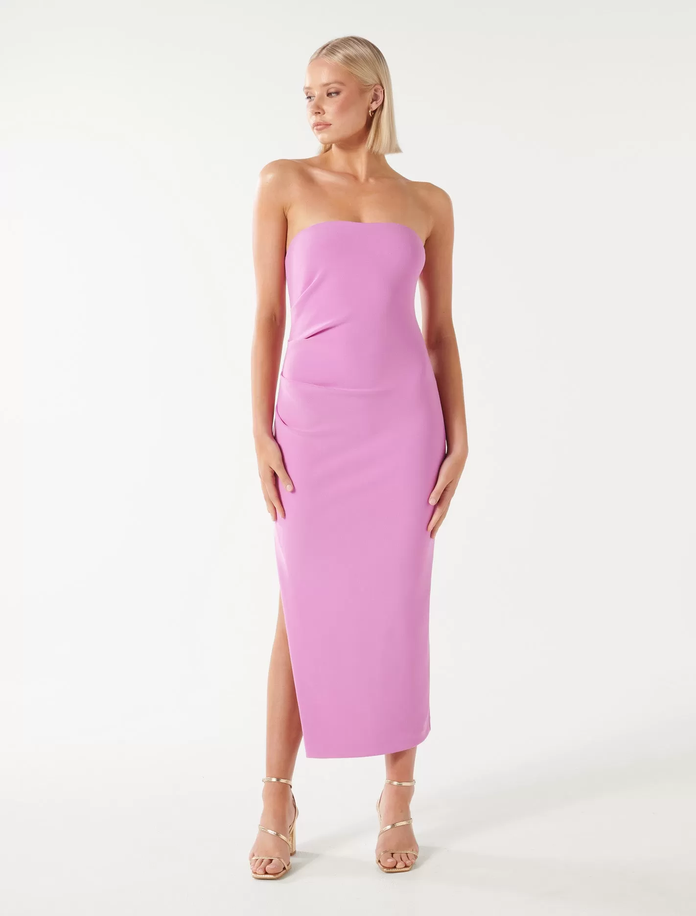 Stacy Strapless Tuck Midi Dress