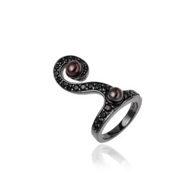 Sterling Silver Stack Ring With Black Spinel & Black Pearls